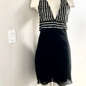 Black halter cocktail dress